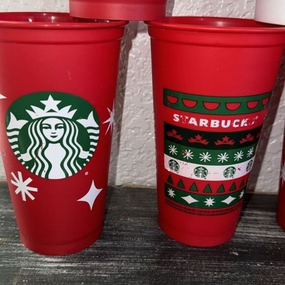 Starbucks Holiday & Everyday Reusable Plastic 2 Lids Cups Set Of 9 - Picture 3 of 13
